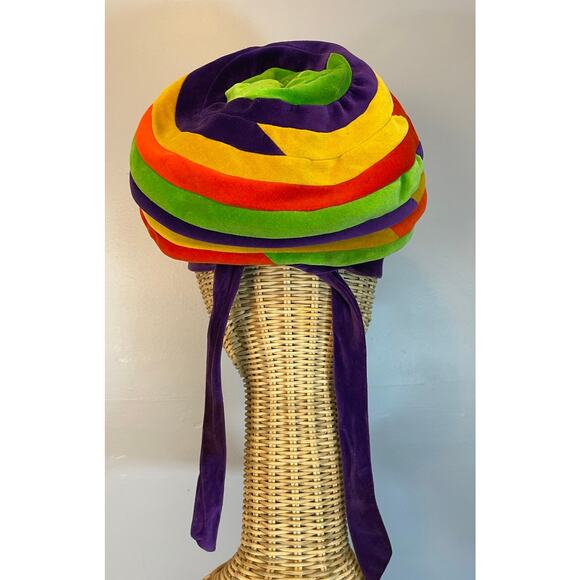 Vtg 50s 60s New Look Velvet Color Block Turban Bee Hive Hat Belmar B Altman Co - Picture 4 of 15